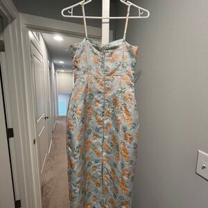 Lulu's Floral Midi Dress - Light Blue and Orange